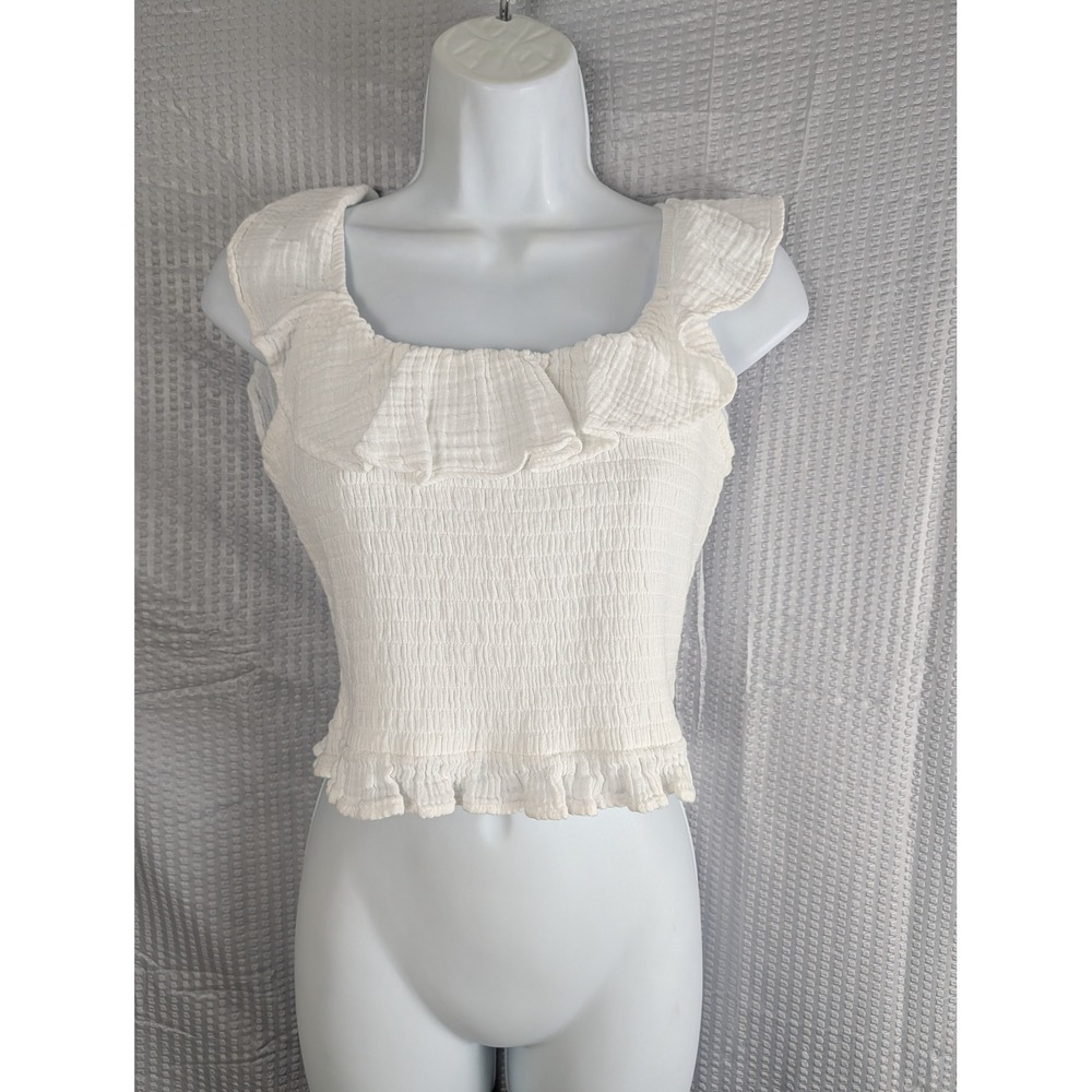 American Eagle Ivory Smocked Crop Top Womens Medium Ruffle Coquette Cottagecore